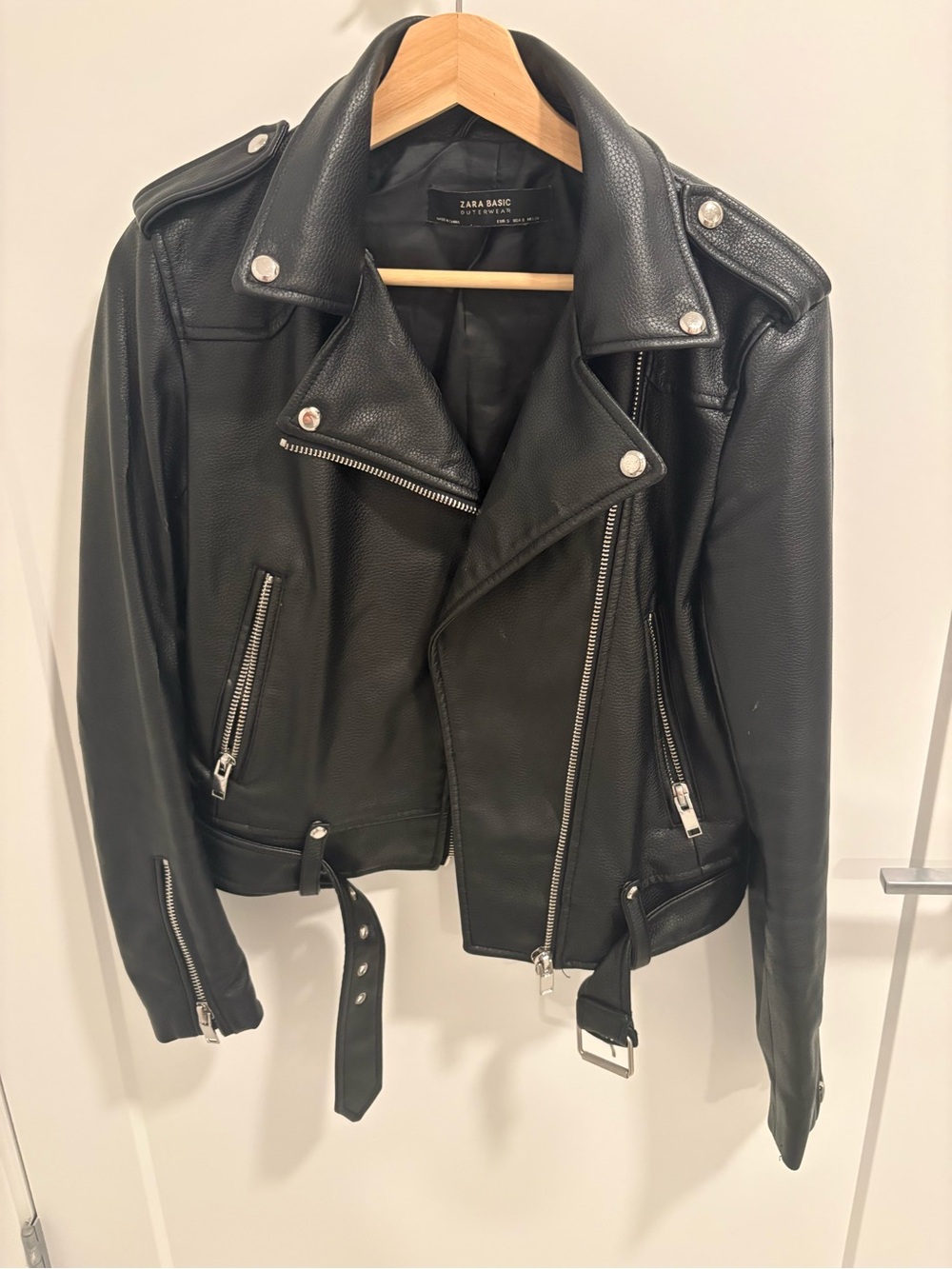 Zara Black Moto Leather Jacket with Silver Hardware - Picture 7 of 8